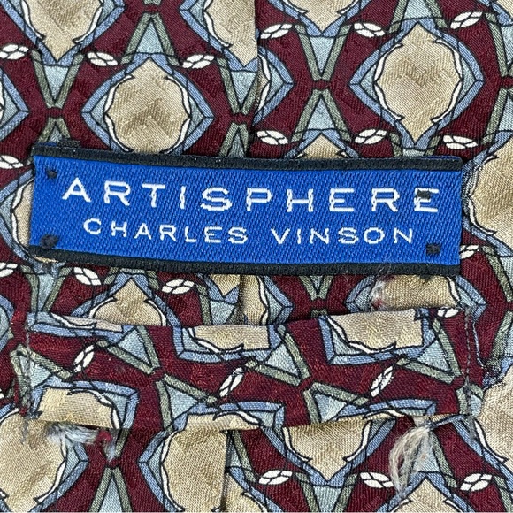 Artisphere Charles Vinson "Nucleus" Maroon Bronze 100% Silk Tie Made in the USA - Picture 8 of 9